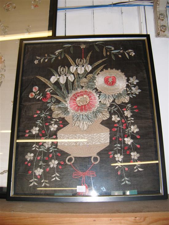 3 Chinese framed silk panels